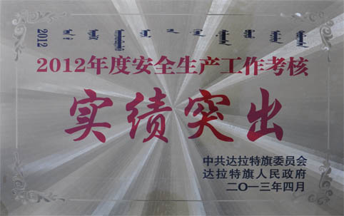 2012年度安全生產(chǎn)工作考核實(shí)績突出